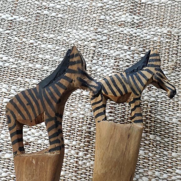 Vintage Hand Carved Wooden Zebra Spoon and Fork - Picture 10 of 14